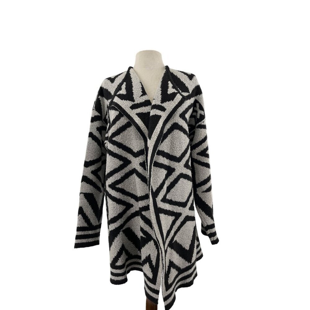 Nic+Zoe Black & White Geometric Open-Front‎ Cardigan XL Cotton/Acrylic Blend